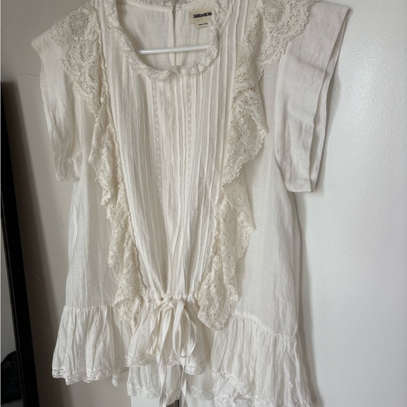 Zadig & Voltaire White Lace Trimmed Women's Top - Picture 1 of 6